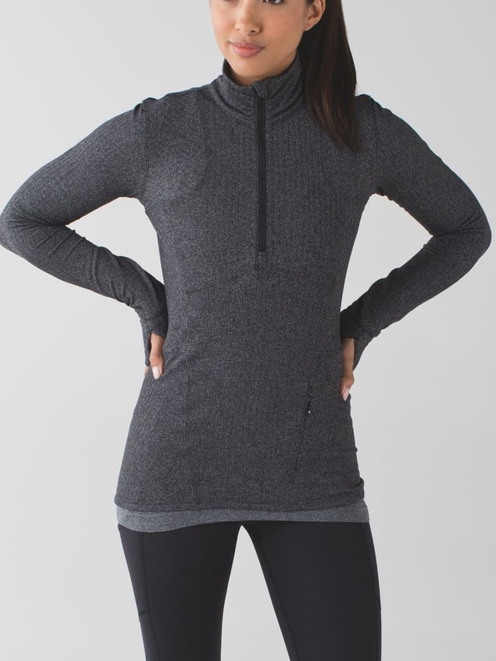 Lululemon Kanto Catch Me 1/2 Zip Sweater Heathered Herringbone Black size 8
